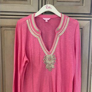 Lilly Pulitzer Pink and Gold Applique Tunic XL